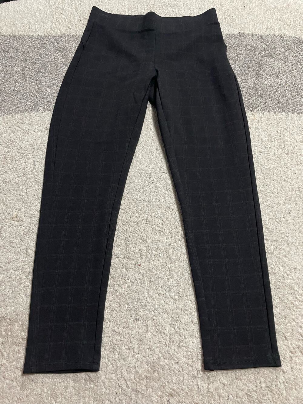 Kay Unger New York Womens Small Skinny Ponte Pull On Plaid Pants Black Cropped